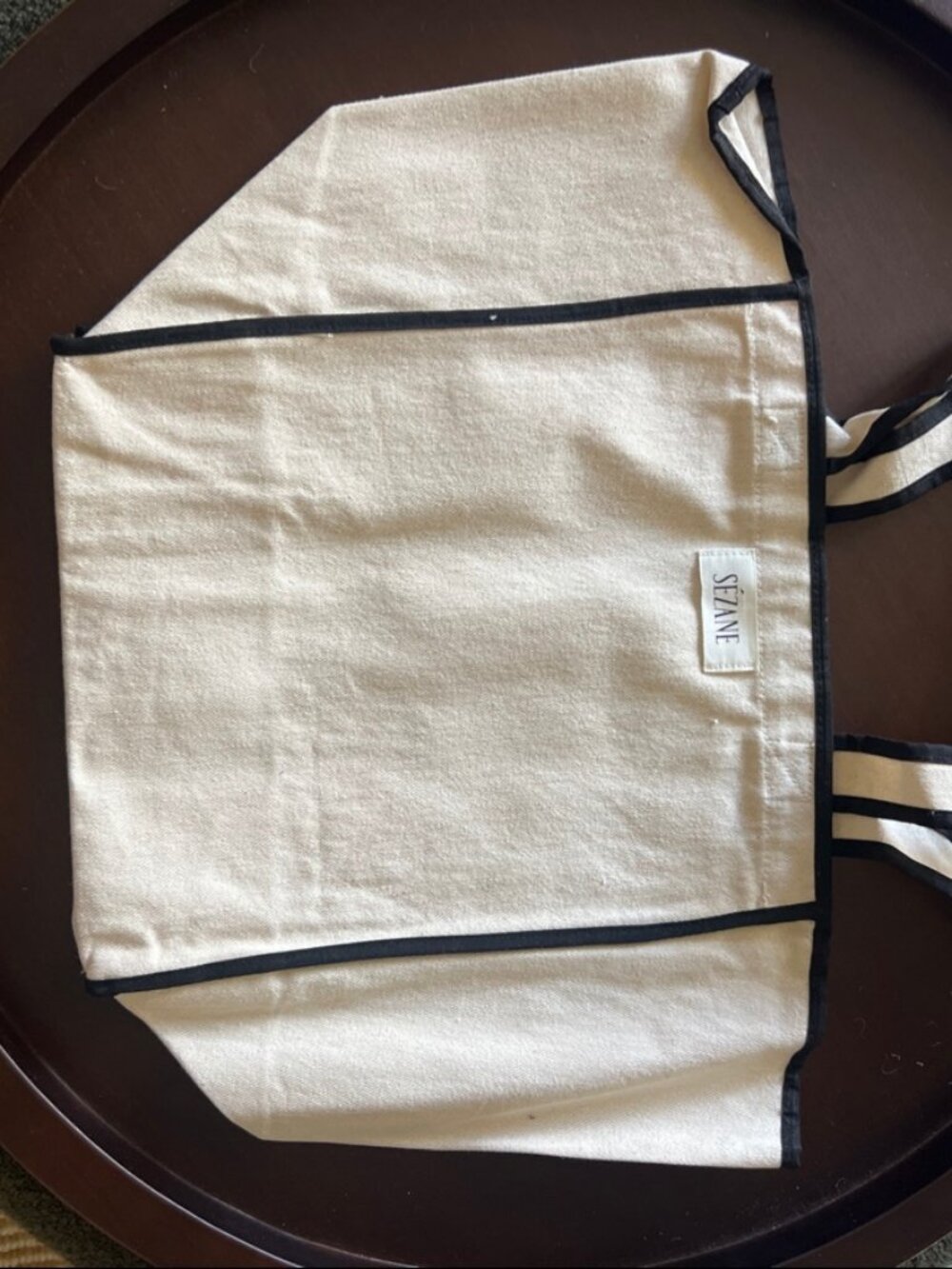 Sézane Cream Canvas Tote with Black Trim